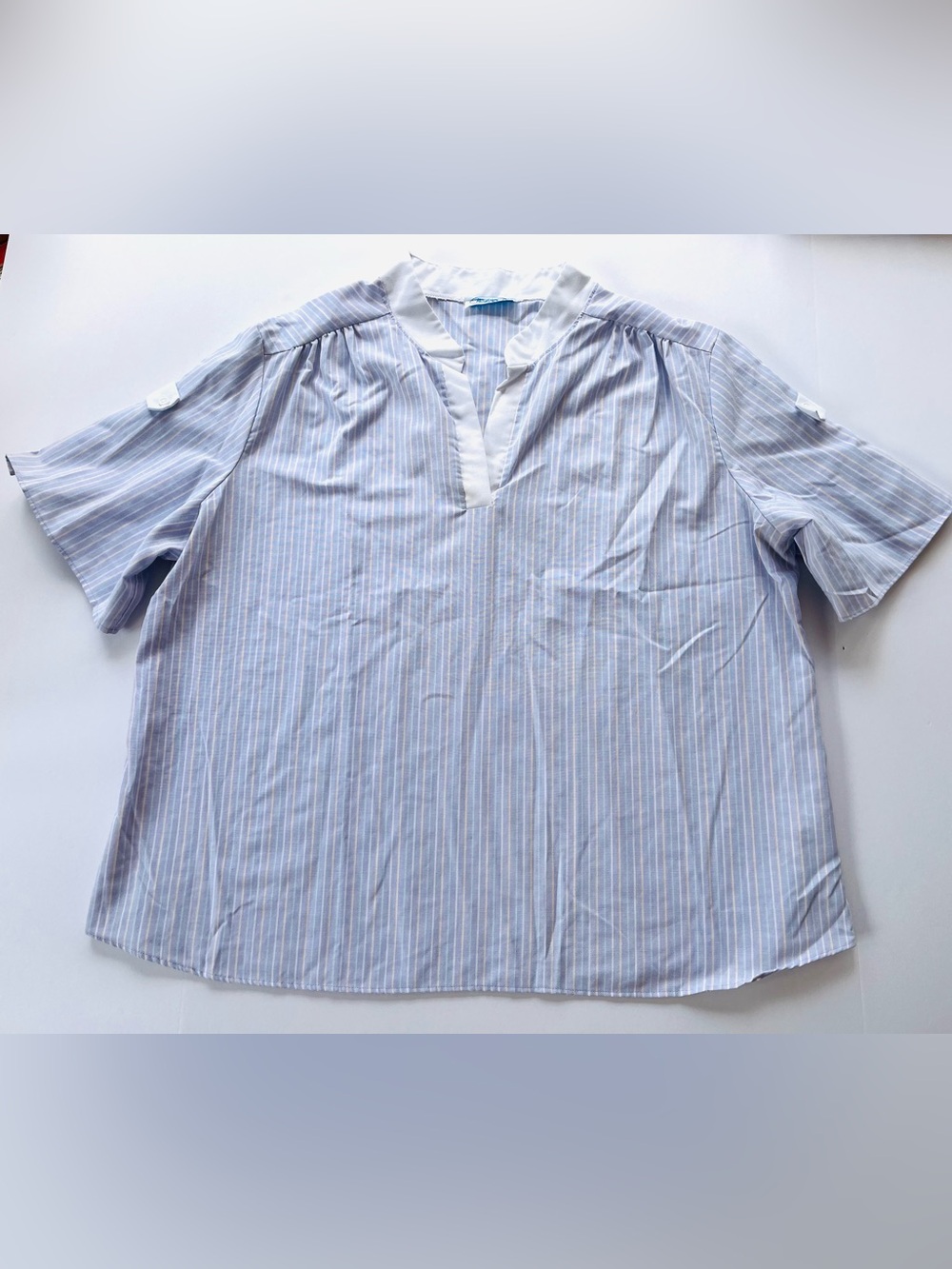 Vintage Plus Size 3X Pastel Striped Band Collar Casual Shirt Lavender Pleats